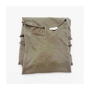 J. Jill Olive Green Short Sleeve Dress Fringe Hem SZ S Petite